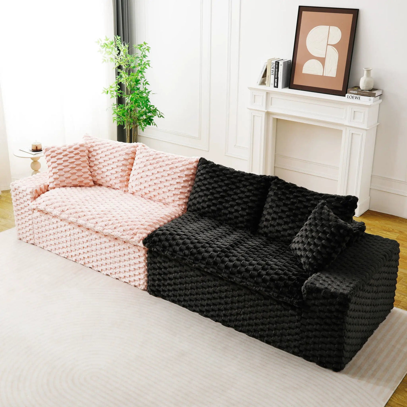 Multifunctional Sofa Pink Black, Fits 4 People by Unique Piece Furniture