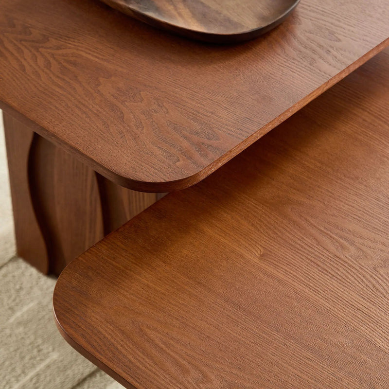 2PCS Nesting Square Coffee Table Mid-Century Wavy Fluted Base by HouseOfZazla