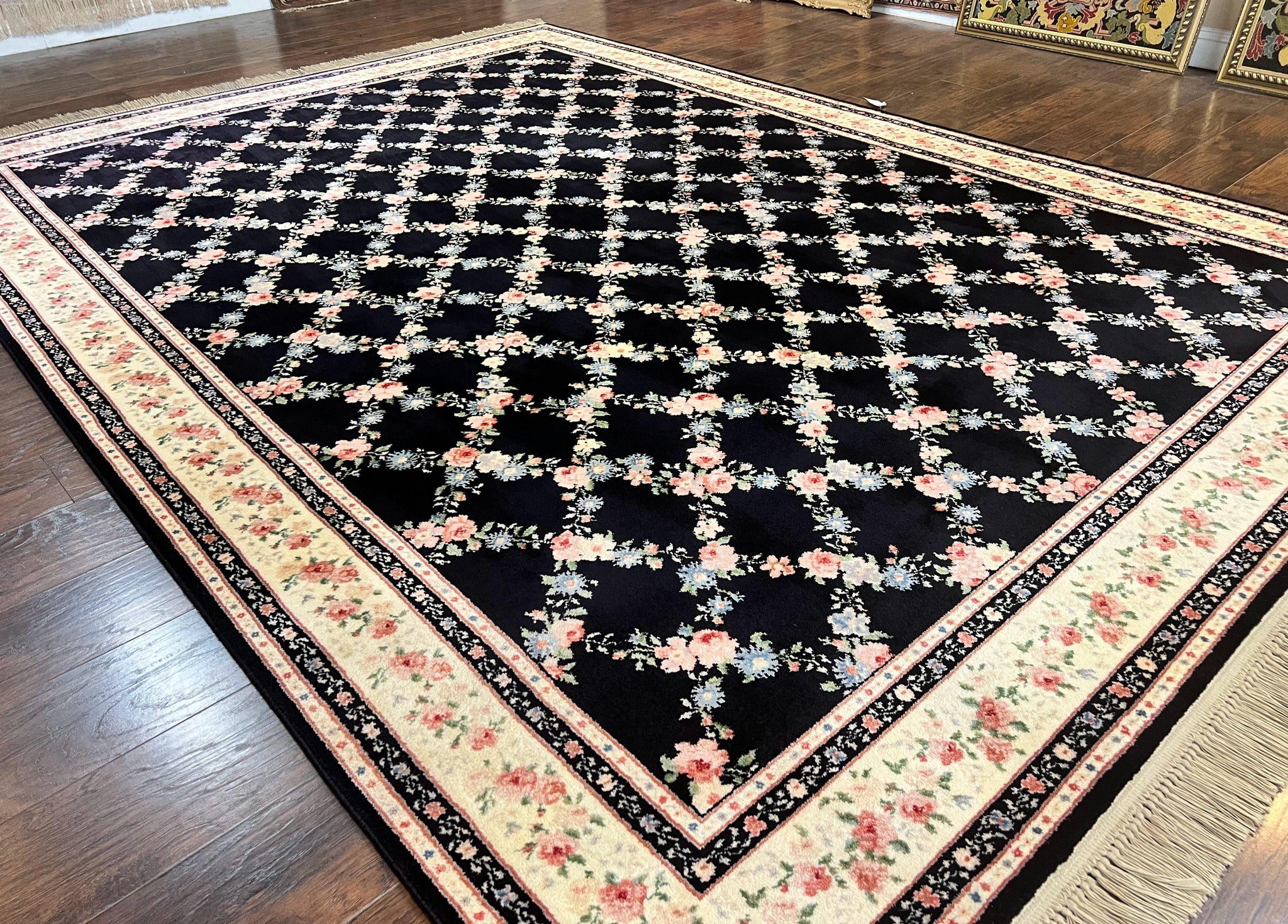 Karastan Rug 8.8 x 12, Garden of Eden #509/1270, Ebony Trellis, Vintage Discontinued Wool Pile Karastan Carpet by Jewel Rugs