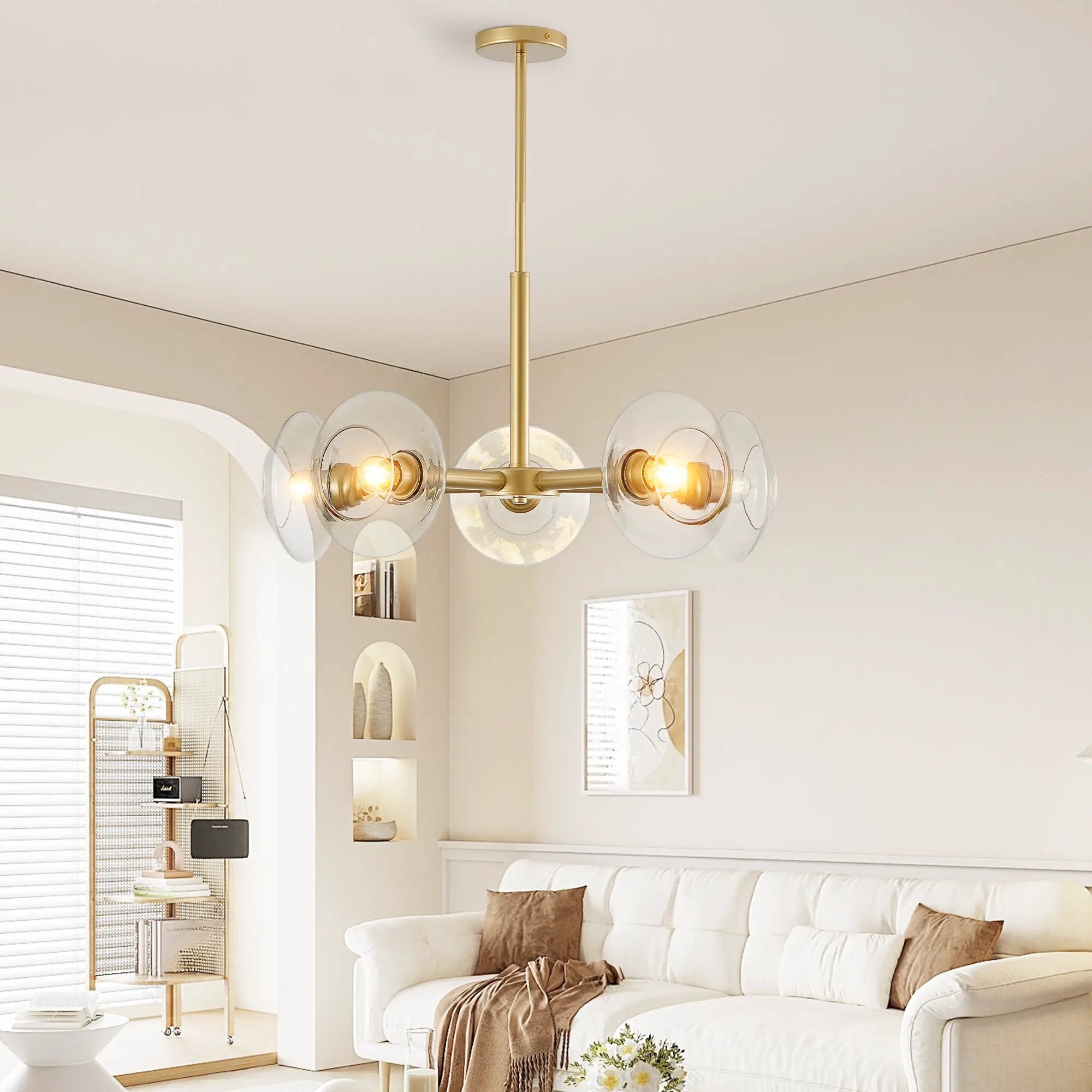 26" Modern Gold 5-Light Sputnik Chandelier with Clear Glass Shades by HouseOfZazla