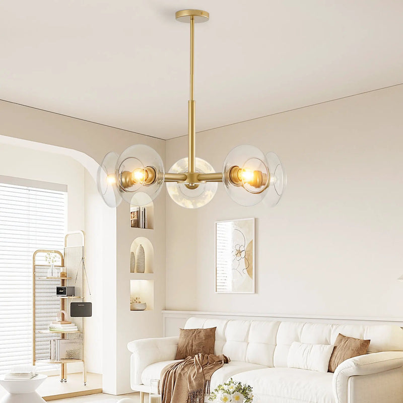 26" Modern Gold 5-Light Sputnik Chandelier with Clear Glass Shades by HouseOfZazla