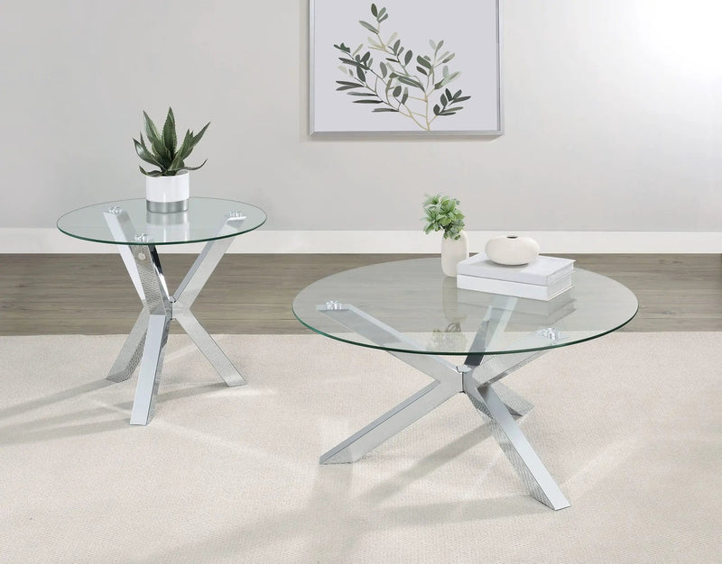 Kenzie 2-piece Round Coffee and End Table Set Chrome by Unique Piece Furniture