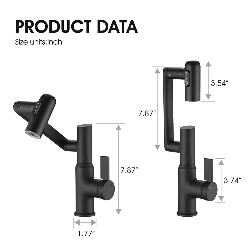 Bathroom Sink Faucet With Spray Function And Temperature Display, Anti Skid Switch, 360 Degree Rotary by HouseOfZazla