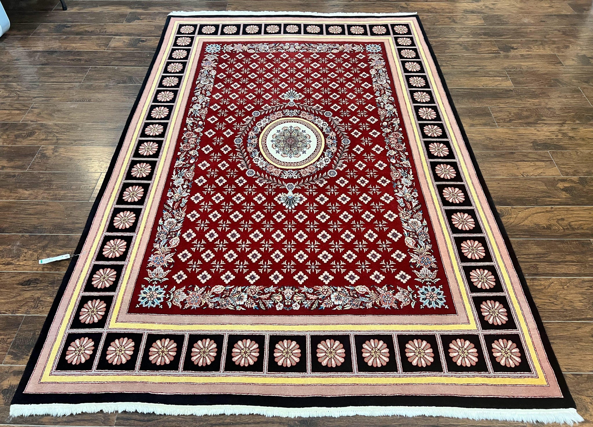 Pakistani Rug 6x9, European Aubusson Design, Wool Handmade Vintage Carpet, Dark Red, 6 x 9 Medium Sized Rug by Jewel Rugs