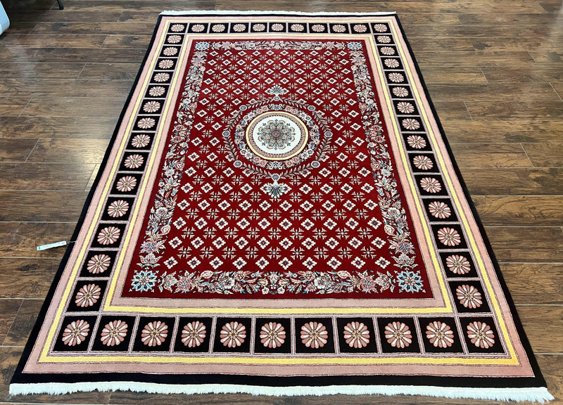Pakistani Rug 6x9, European Aubusson Design, Wool Handmade Vintage Carpet, Dark Red, 6 x 9 Medium Sized Rug by Jewel Rugs