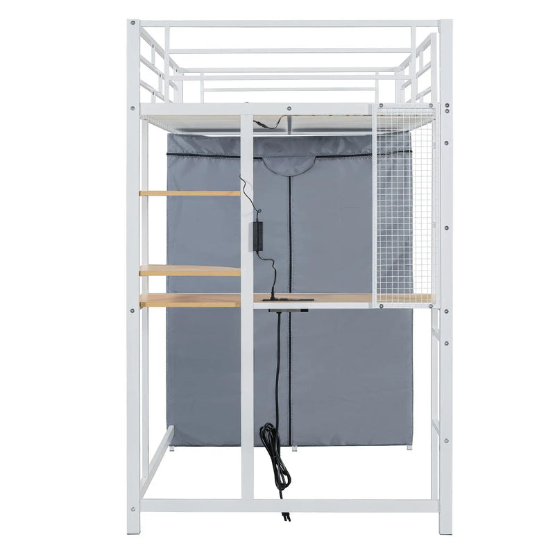 Loft Bed With Desk, Shelves, Power Outlet, LED Light And Wardrobe by HouseOfZazla