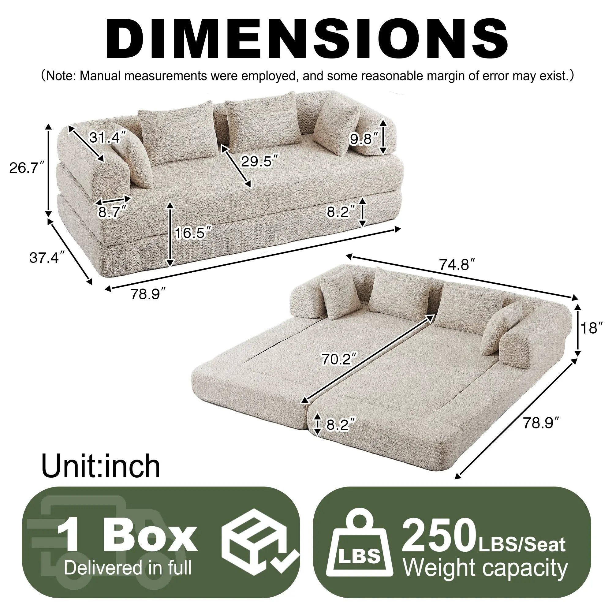 78.9-Inch Convertible Sleeper Sofa by HouseOfZazla