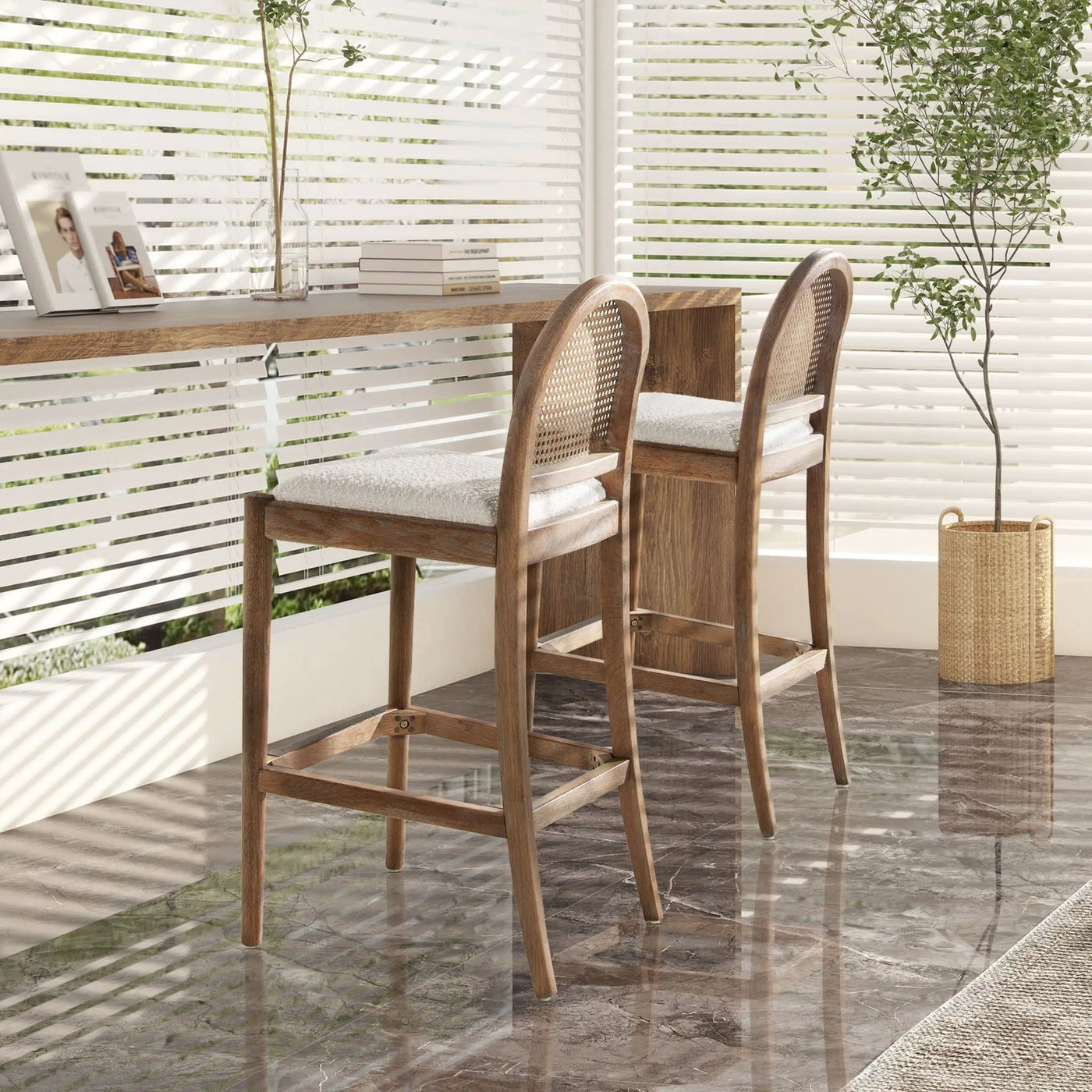 Panama - Curved Back Cane Bar Stool (Set of 2) by Unique Piece Furniture