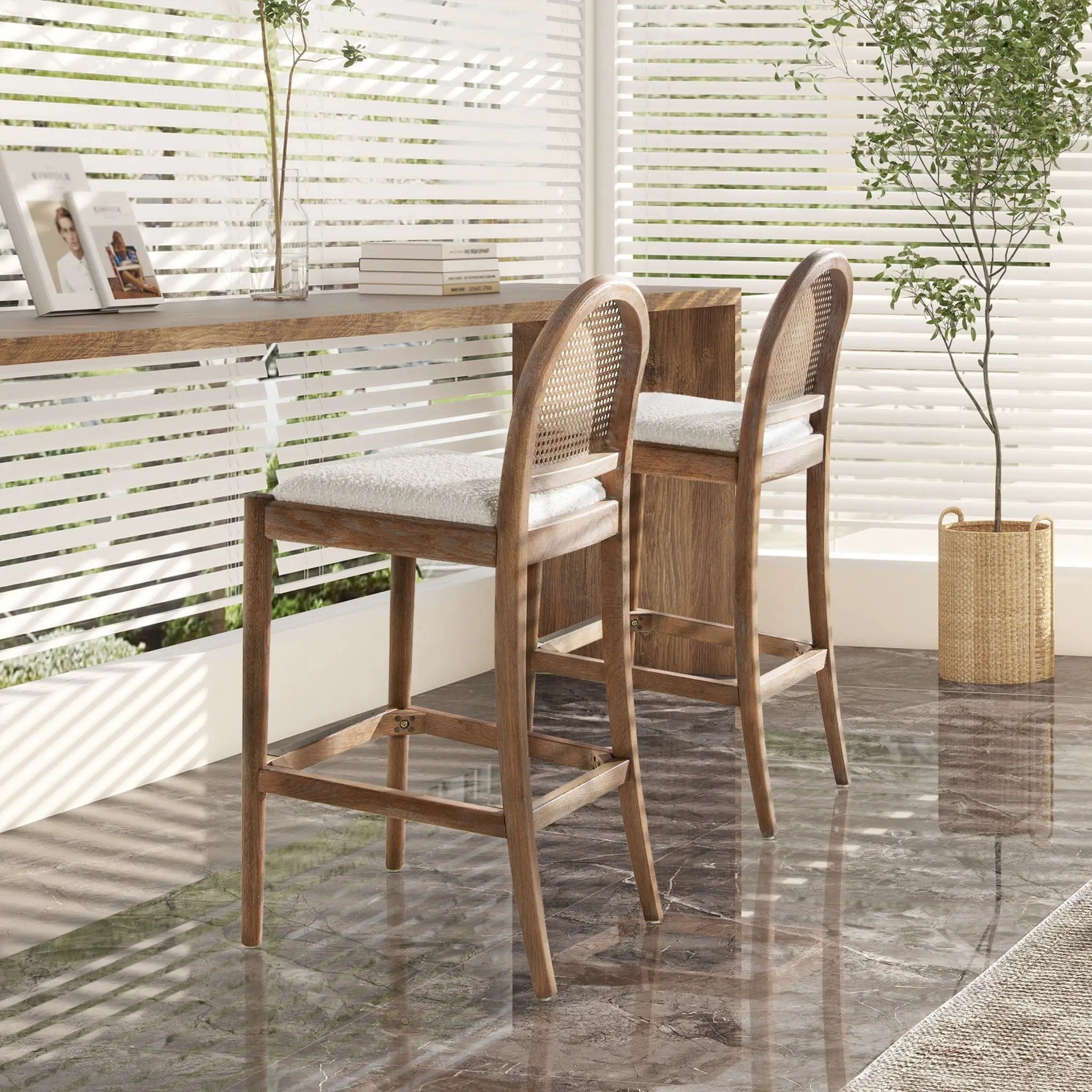 Panama - Curved Back Cane Bar Stool (Set of 2) by Unique Piece Furniture