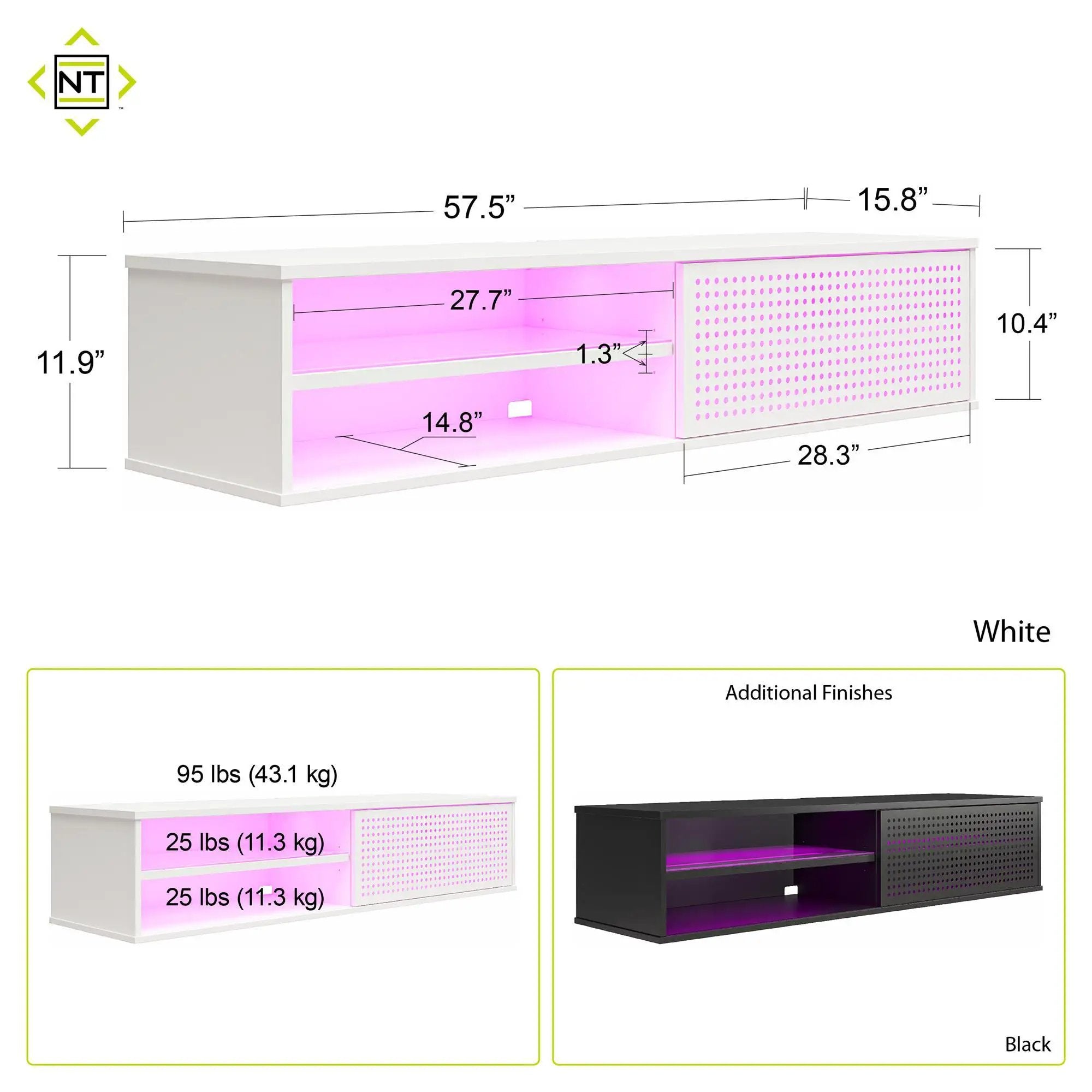 Glitch Floating TV Stand For TVs Up To 60" With RGB Lighting And Sliding Door - White by HouseOfZazla