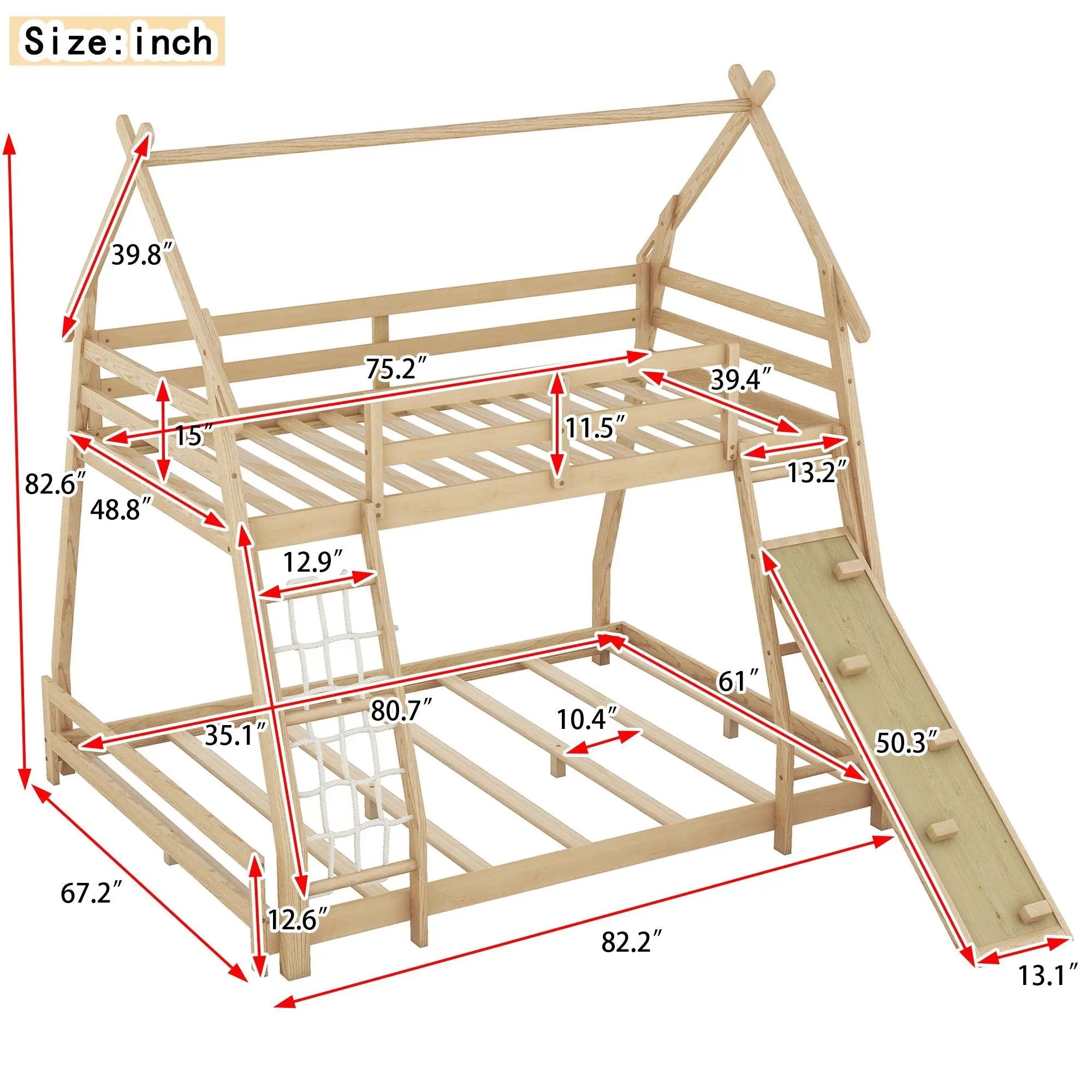 Georgiana - Twin Over Queen House Bunk Bed With Climbing Nets And Climbing Ramp by Unique Piece Furniture