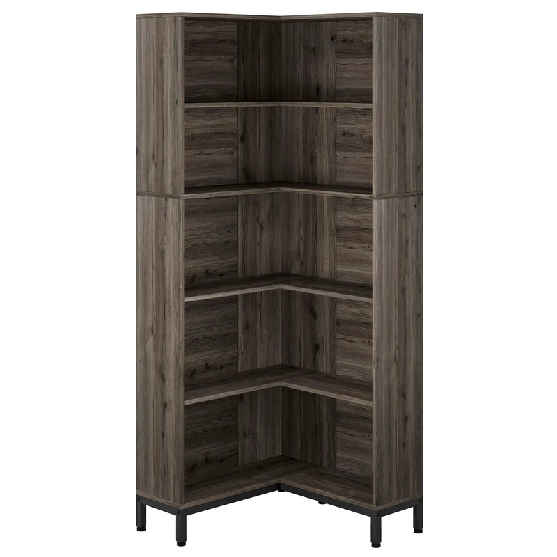 L-Shaped Bookcase, 5 Tier Freestanding Corner Bookshelf by HouseOfZazla
