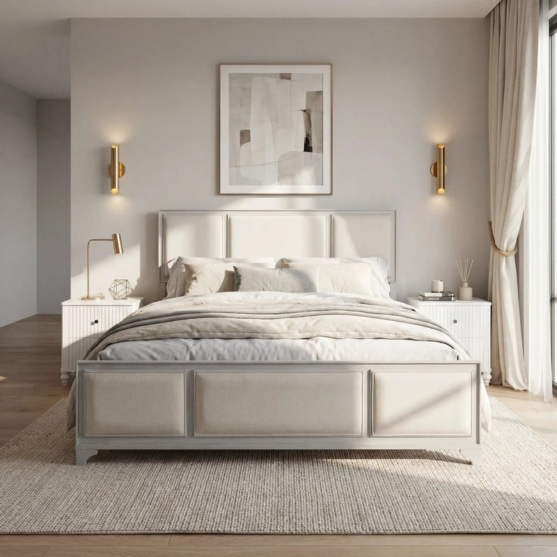 King Size Bed Frame with Upholstered Headboard by HouseOfZazla