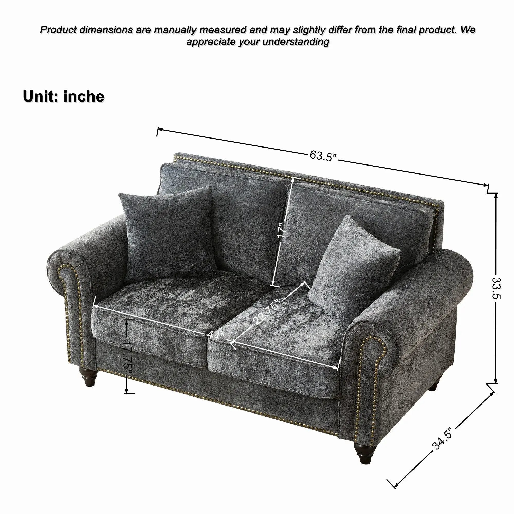 2 Seater Sofa With Rolled Arms, Tufted Upholstered Couch by Unique Piece Furniture