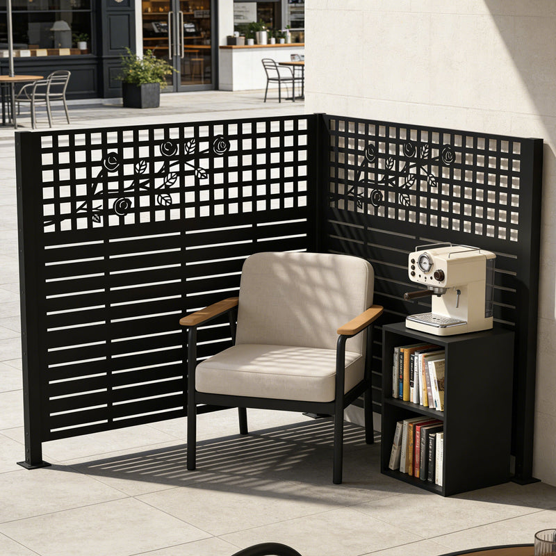W48" x H47.3" Metal Privacy Screen with Rose Design by HouseOfZazla