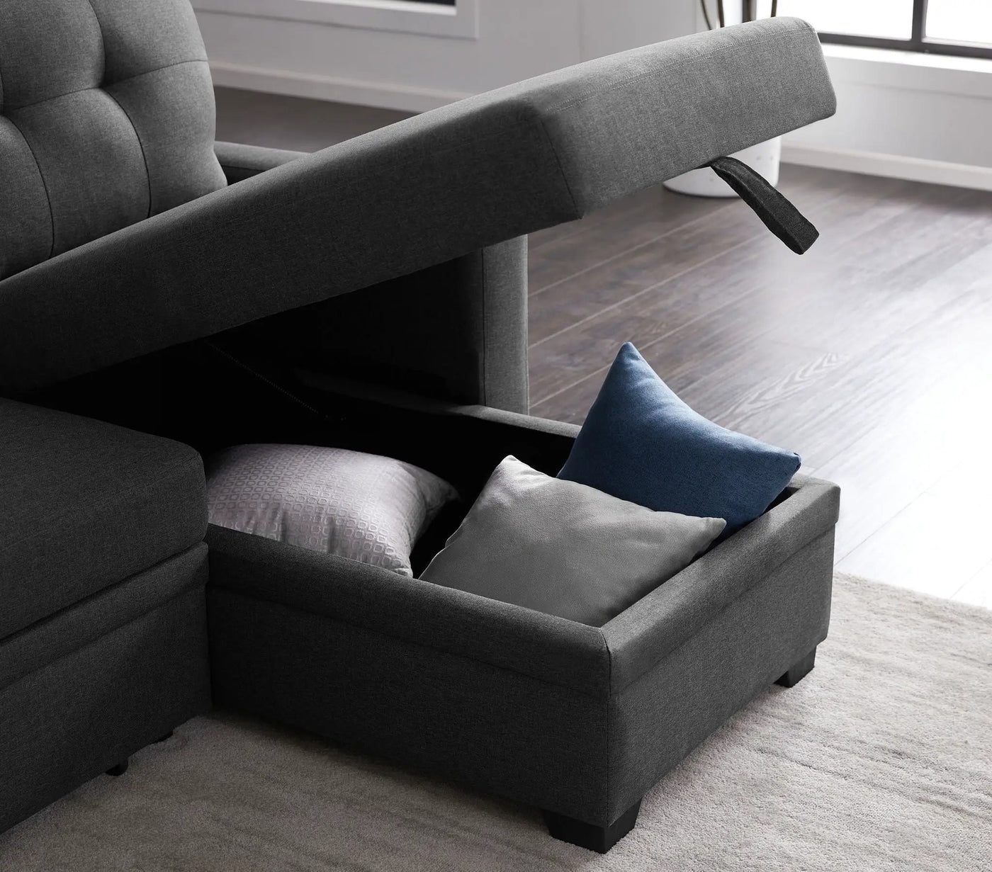 Upholstered Pull Out Sectional Sofa With Chaise by Unique Piece Furniture