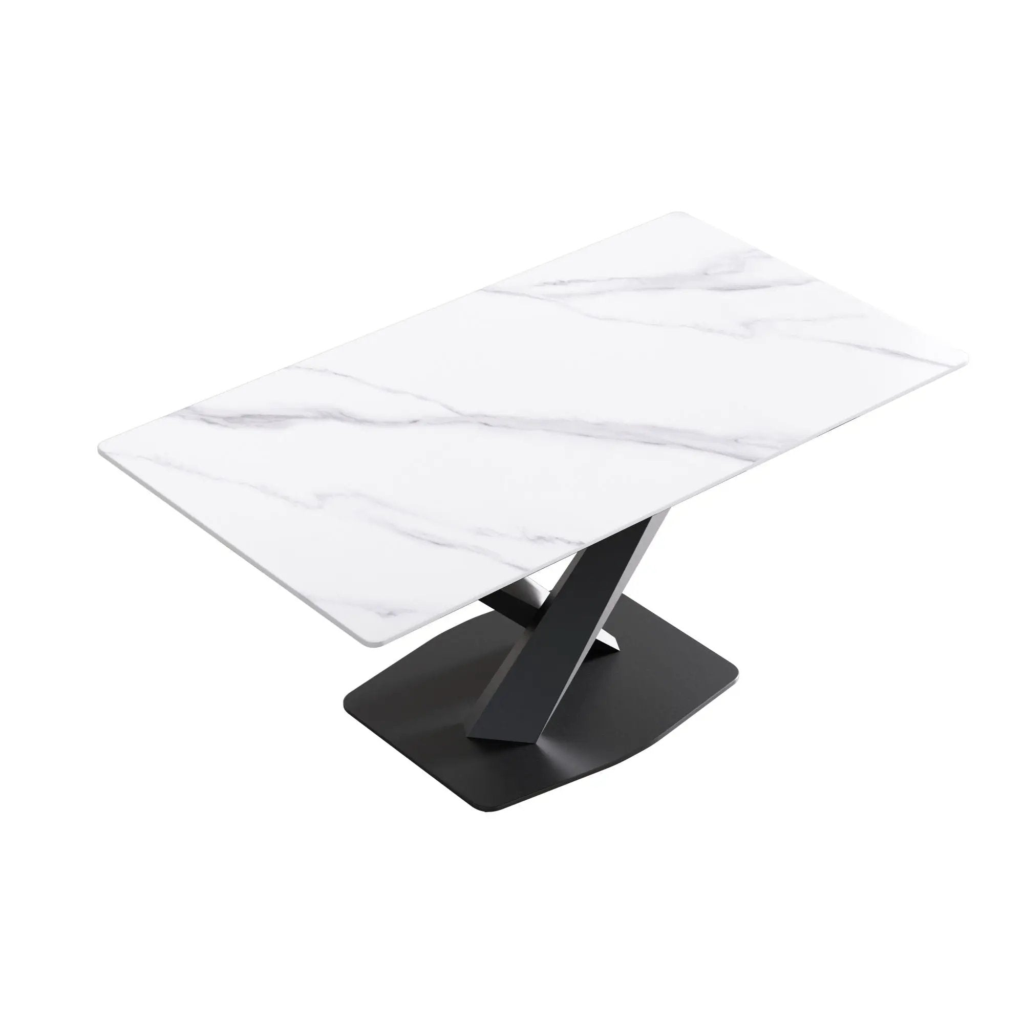 63" Modern Artificial Stone Straight Edge Metal X-Leg Dining Table, 6 People - White / Black by Unique Piece Furniture