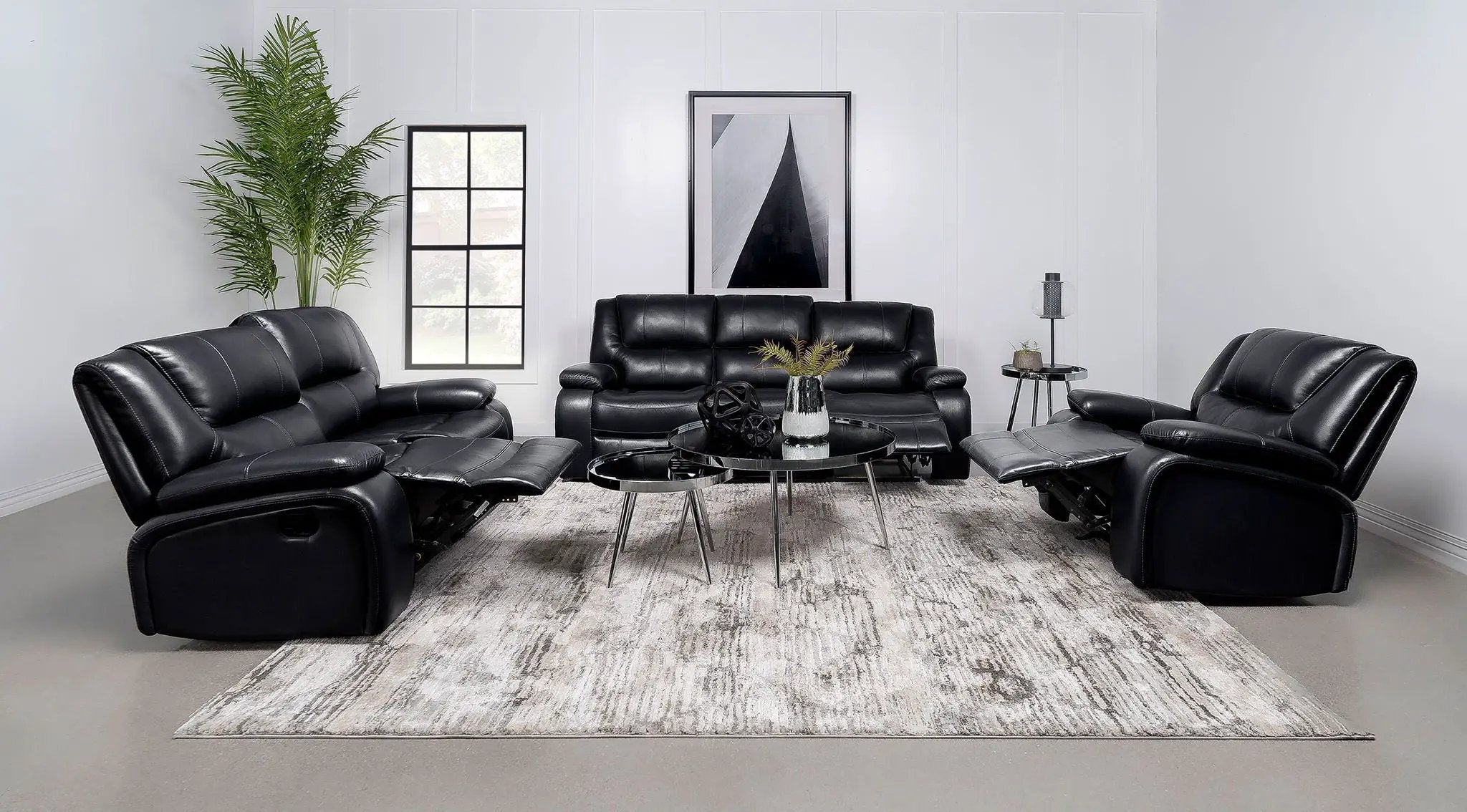 Camila 3-piece Upholstered Reclining Sofa Set Black by Unique Piece Furniture