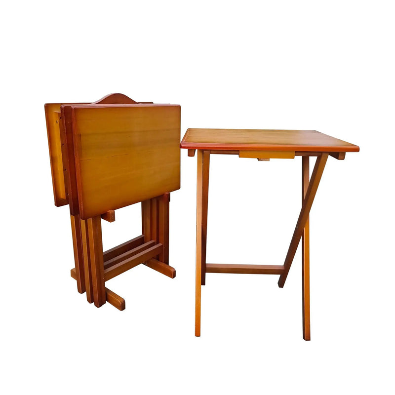 Folding Trays With Storage Rack Snack Table (Set of 4) - Honey by Unique Piece Furniture
