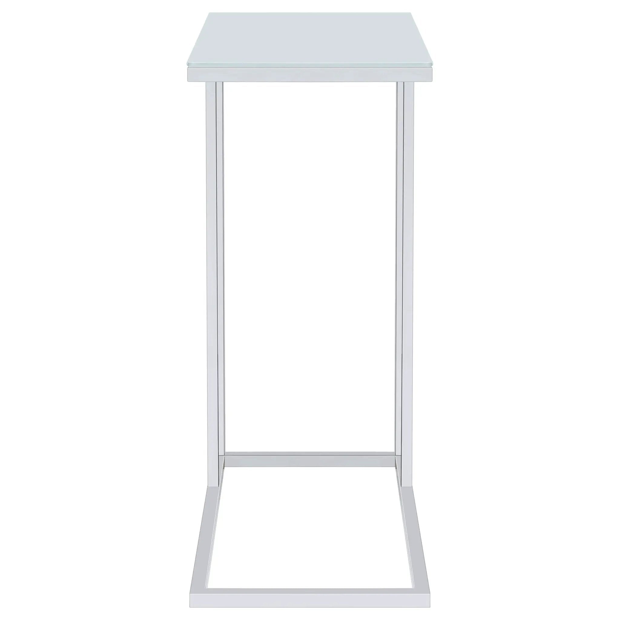 Stella White Glass Top C-Shaped Sofa Side Table Chrome by Unique Piece Furniture
