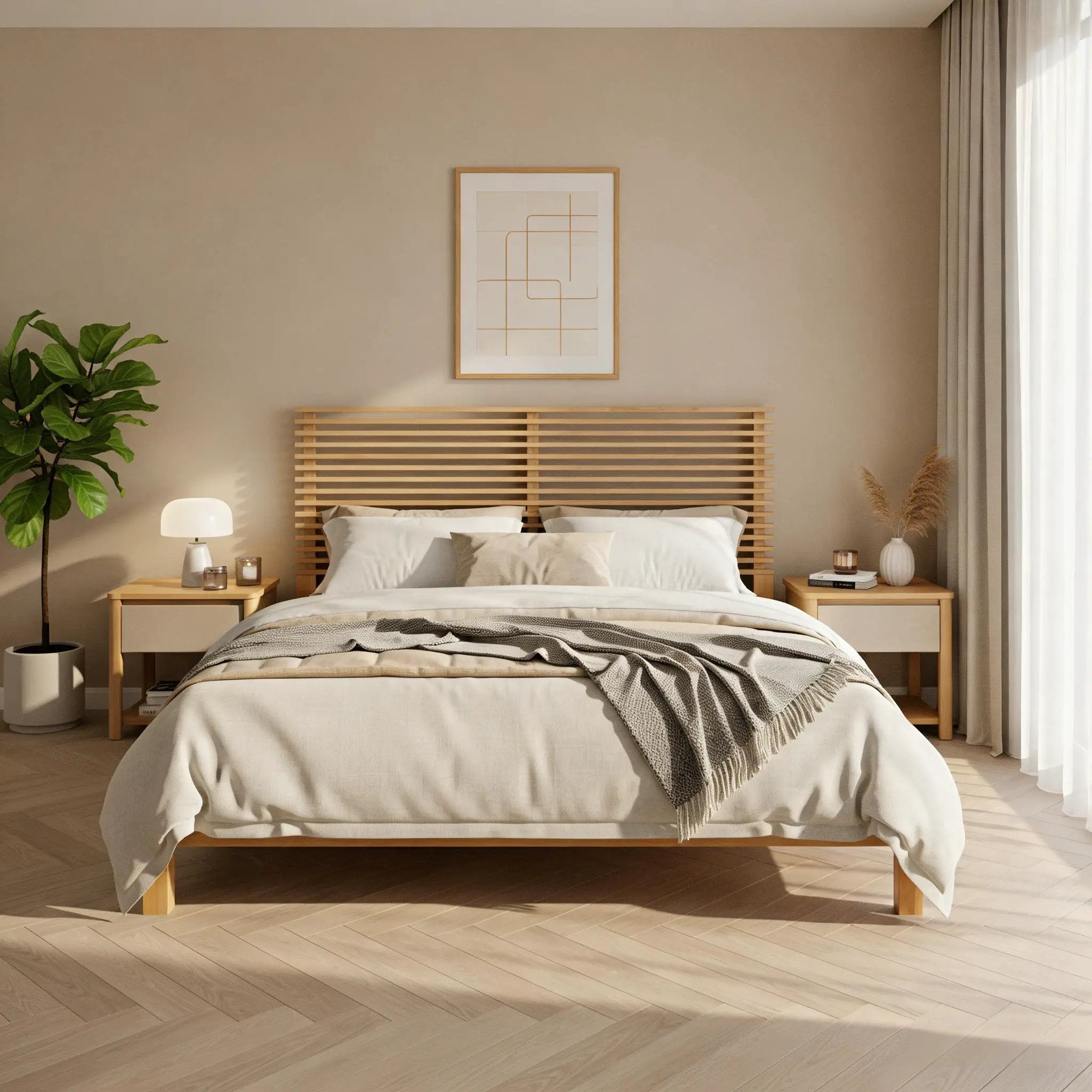 Premium Solid Wood Queen Size Platform Bed Frame by HouseOfZazla