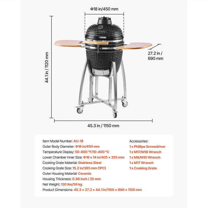Charcoal Smoker and Grill, 18" Kamado by HouseOfZazla