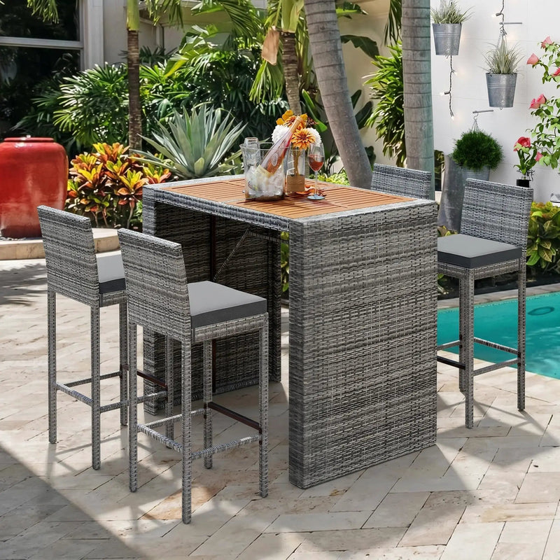 GO 5-Pieces Outdoor Patio Wicker Bar Set by HouseOfZazla