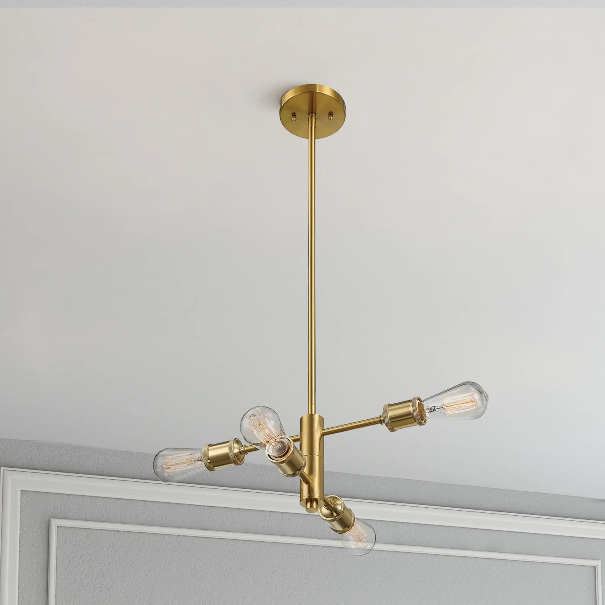 Trellis - 4 Lights Modern Gold Chandelier Vintage Pendant Fixture For Living Room - Clear / Gold by HouseOfZazla