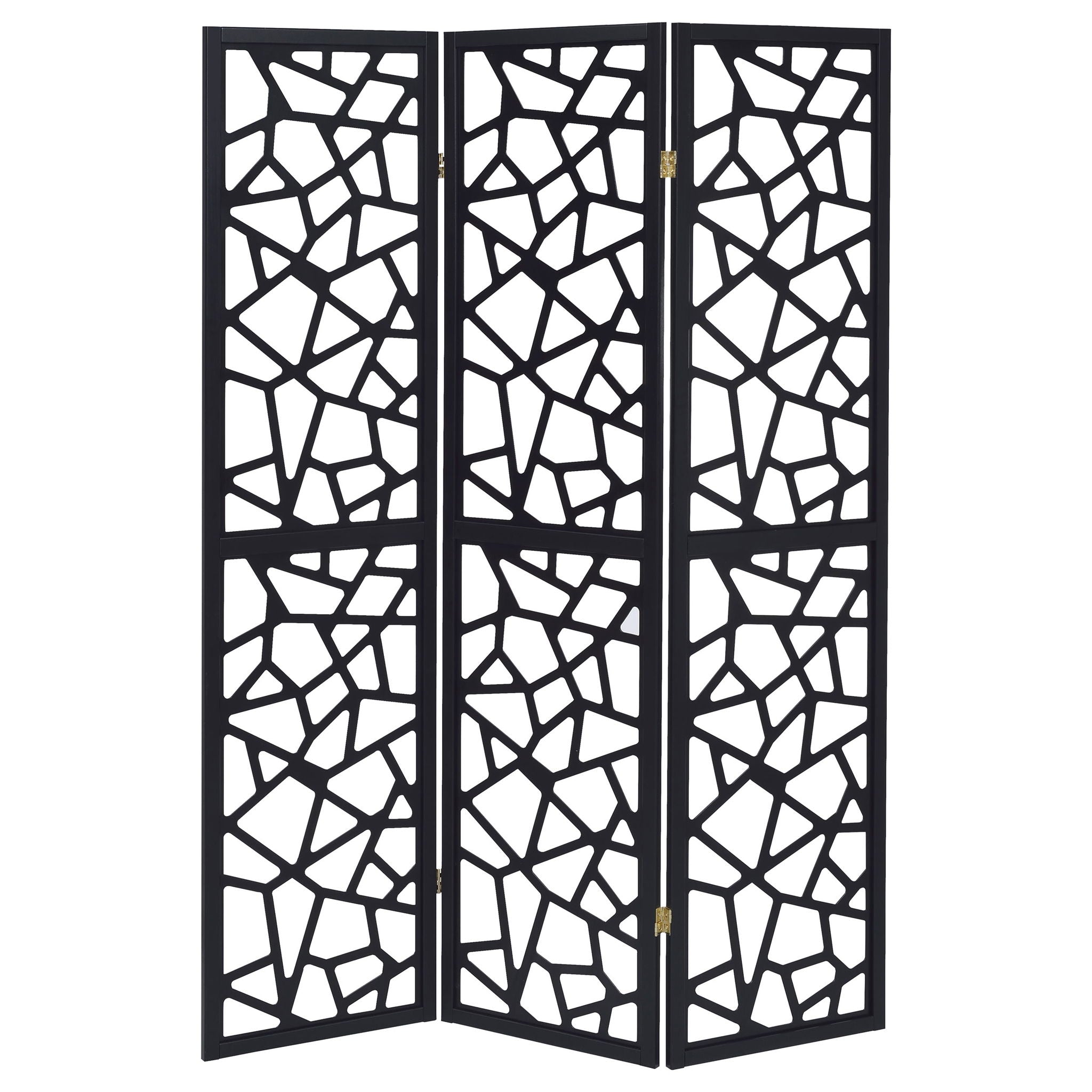 3 Panel Folding Screen With Mosaic Cutout Design - Black by HouseOfZazla