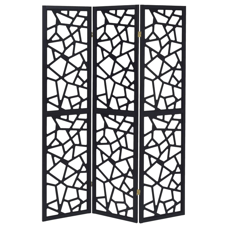 3 Panel Folding Screen With Mosaic Cutout Design - Black by HouseOfZazla