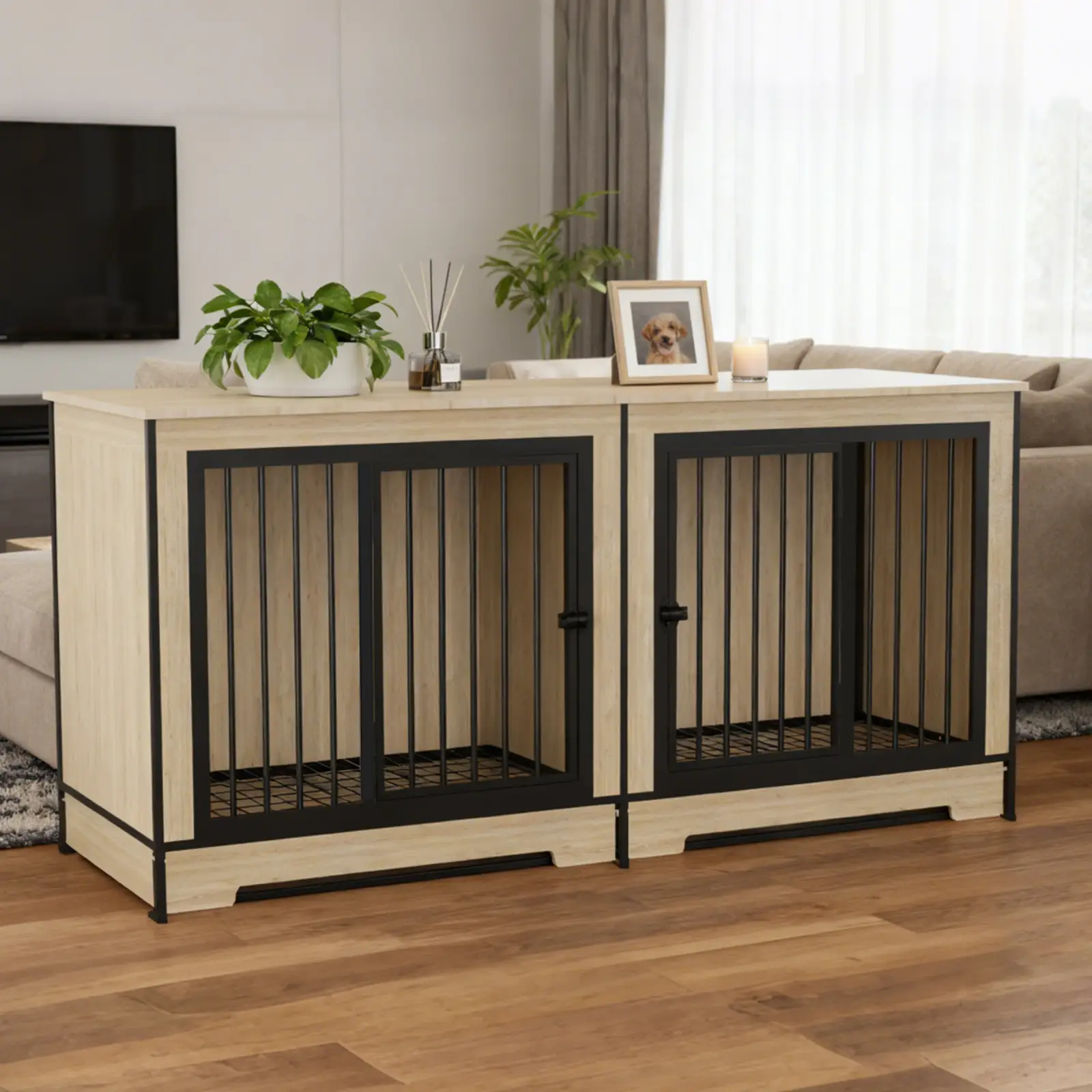 Dog Crate Furniture with Two Combined Rooms by HouseOfZazla