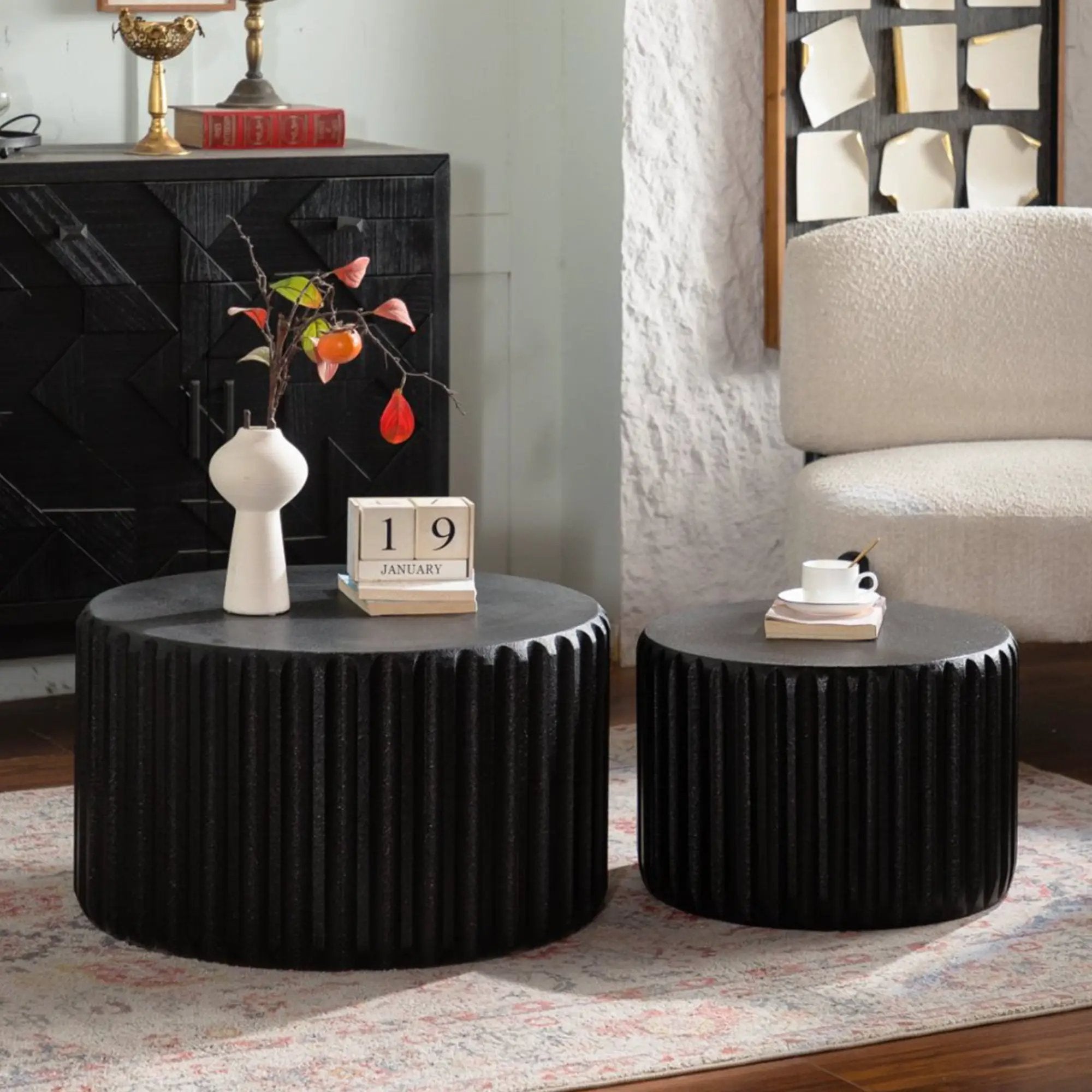 Black Scalloped Round Coffee Table Set by HouseOfZazla