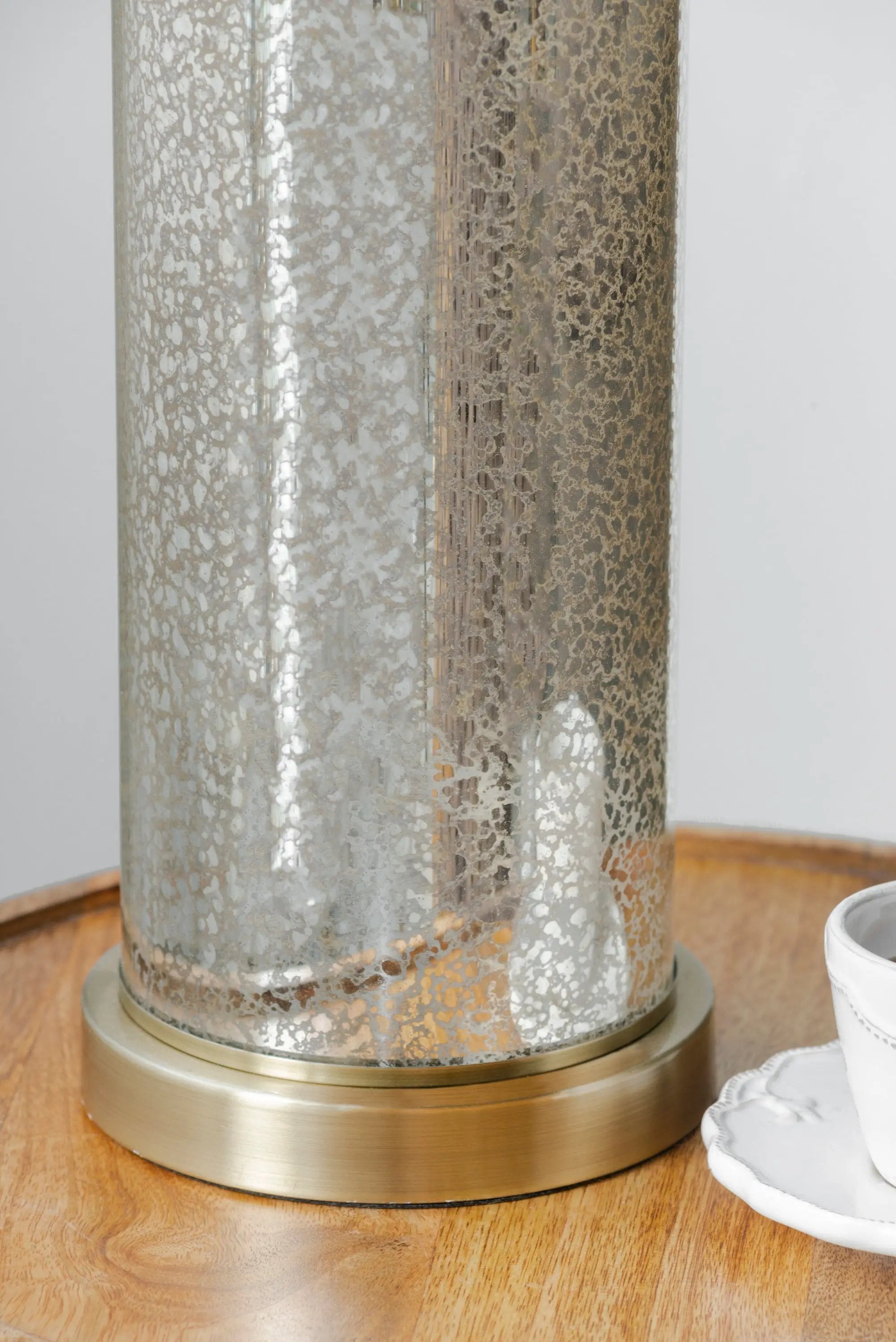 16x16x35 Gold Mirrored Glass Table Lamp with White Fabric Shade by HouseOfZazla