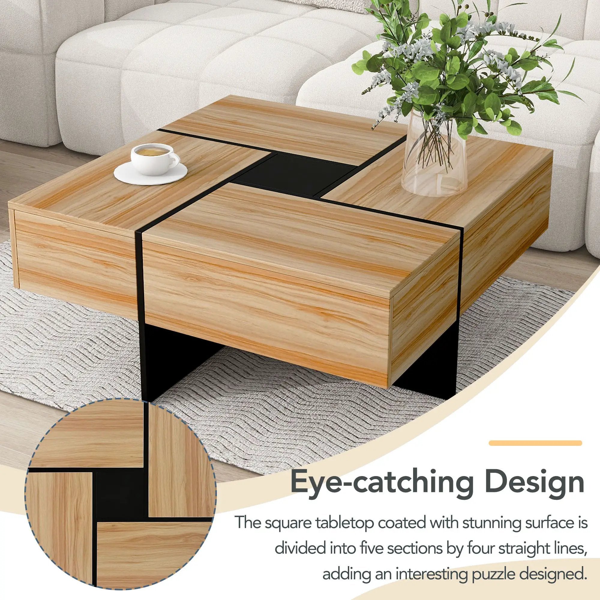 Wallace - Coffee Table With 4 Hidden Storage Compartments - Brown by Unique Piece Furniture
