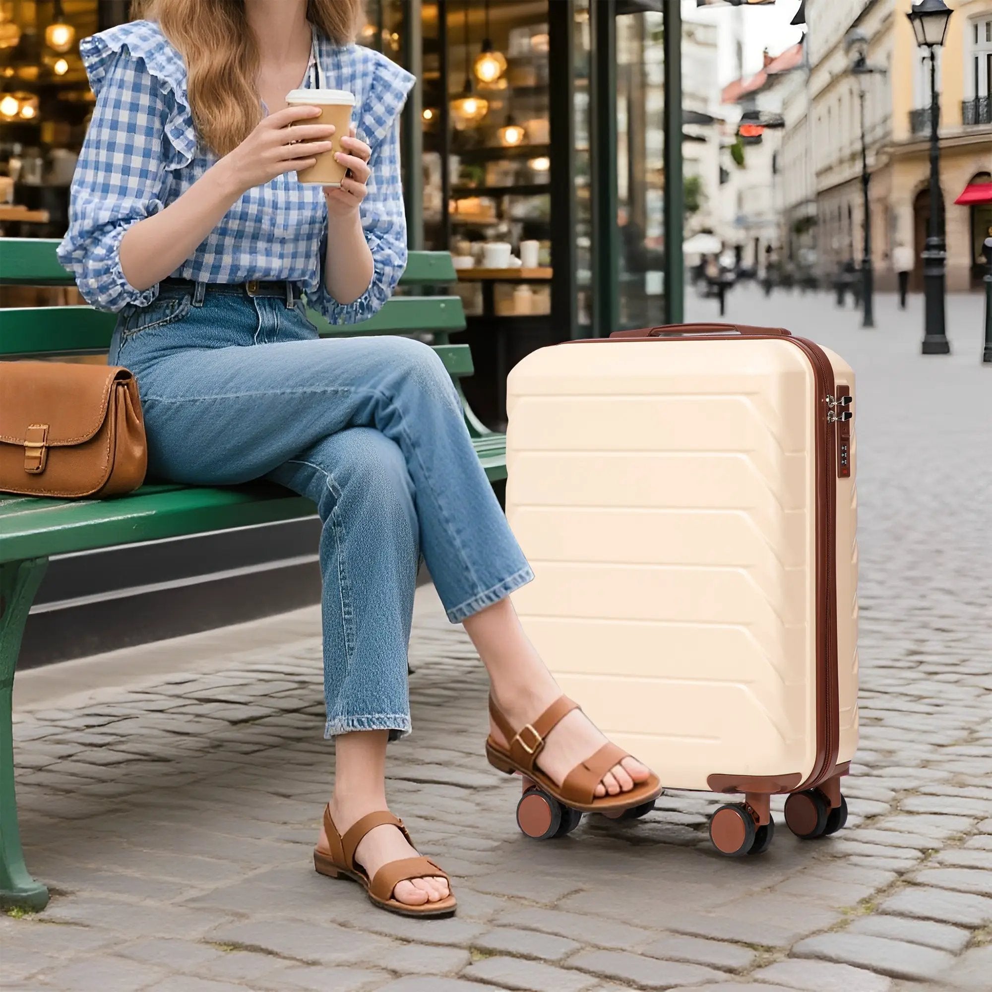 14'/20' 2-Piece Beige ABS Spinner Wheel Luggage Set by HouseOfZazla