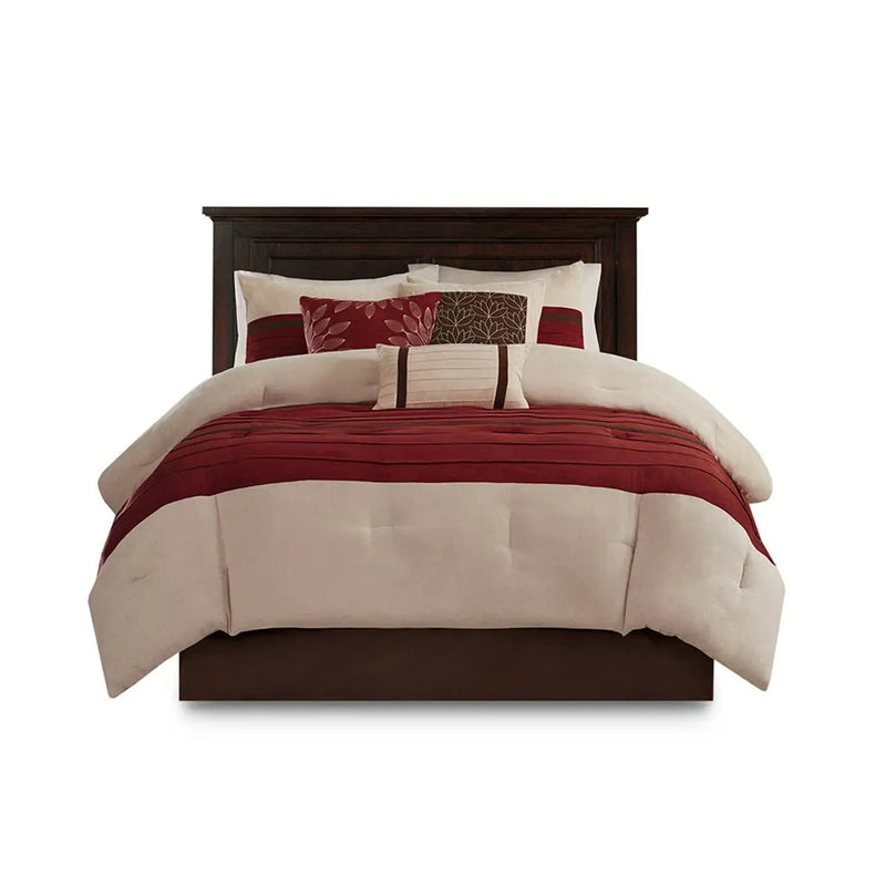 7 Pc Pieced Faux Suede Comforter Set Red King by HouseOfZazla