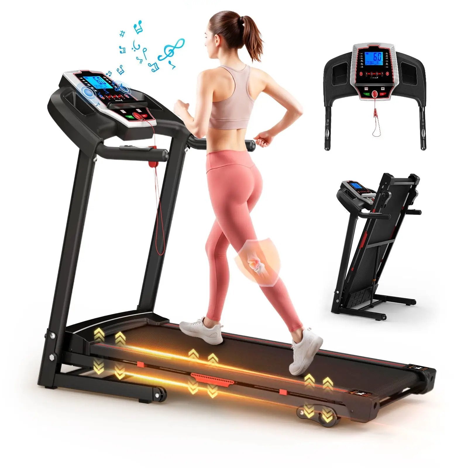 Folding Treadmills For Home - 3.5Hp Portable Foldable With Incline, Electric Treadmill For Running Walking Jogging Exercise With 12 Preset Programs, Indoor Workout Training Space Save Apartment, App - Black by HouseOfZazla