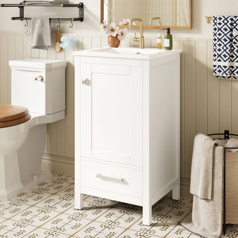 Bathroom Vanity With Ceramic Sink, Soft Close Drawers, Door Organizer, Divider Drawer, Adjustable Foot Pads by HouseOfZazla