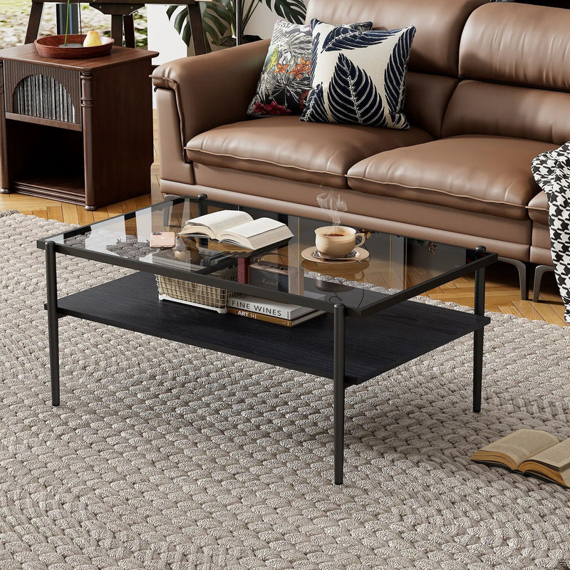 Rectangle Coffee Table With Tempered Glass Top And Legs, Modern Table For Living Room by Unique Piece Furniture