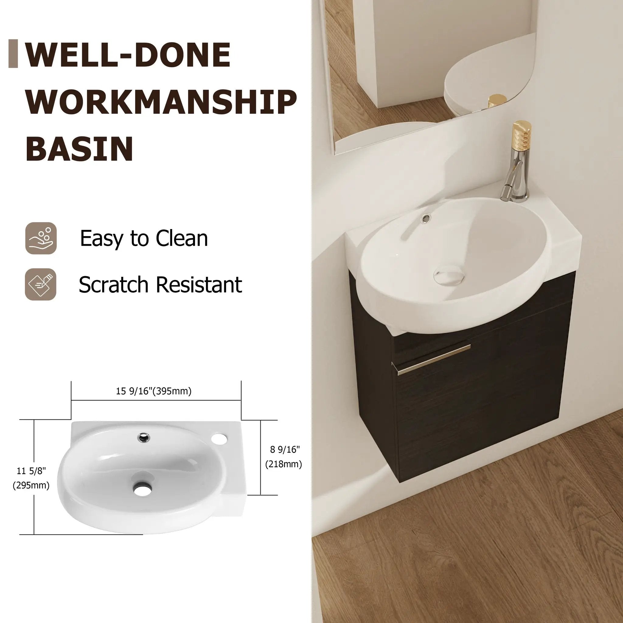 Soft Close Doors Bathroom Vanity With Sink and Storage Rack, 16 Inch by HouseOfZazla
