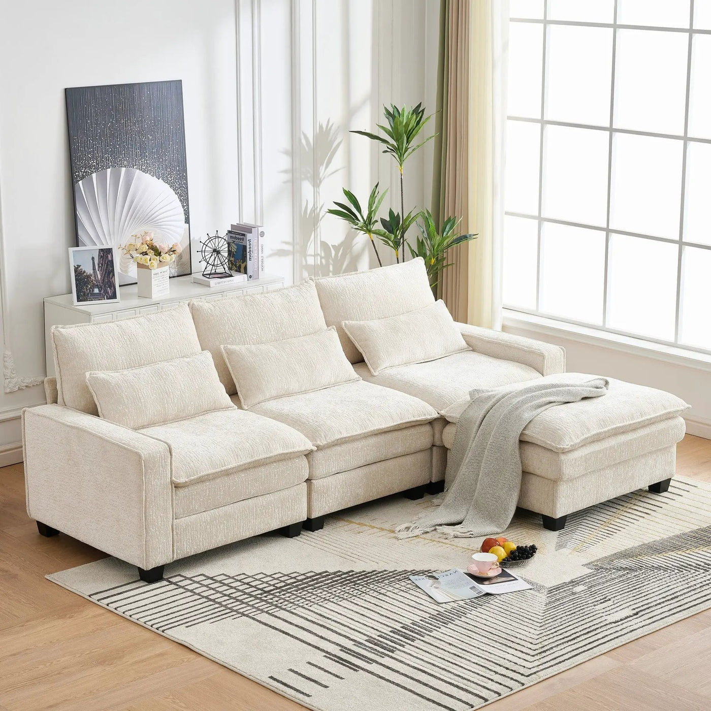 Modern Comfy L Shaped Sectional Sofa With Movable Ottoman by HouseOfZazla
