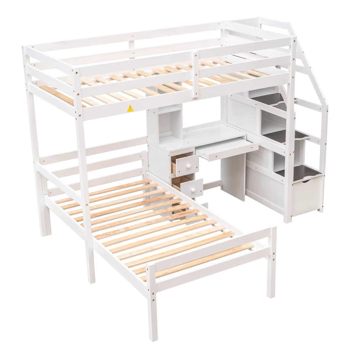Loft Bed With Stand Alone Bed, Storage Staircase, Desk, Shelves, And Drawers by HouseOfZazla