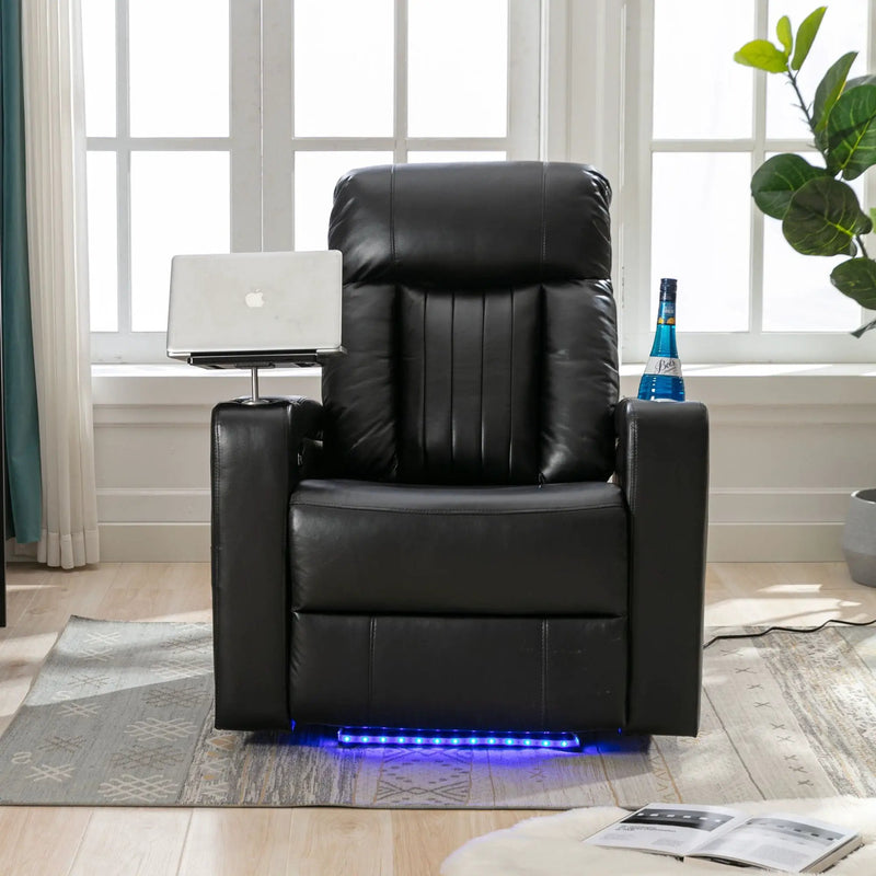Premium Power Recliner & Storage Arms, Cupholders, Swivel Tray Table And Cell Phone Stand - Black by HouseOfZazla