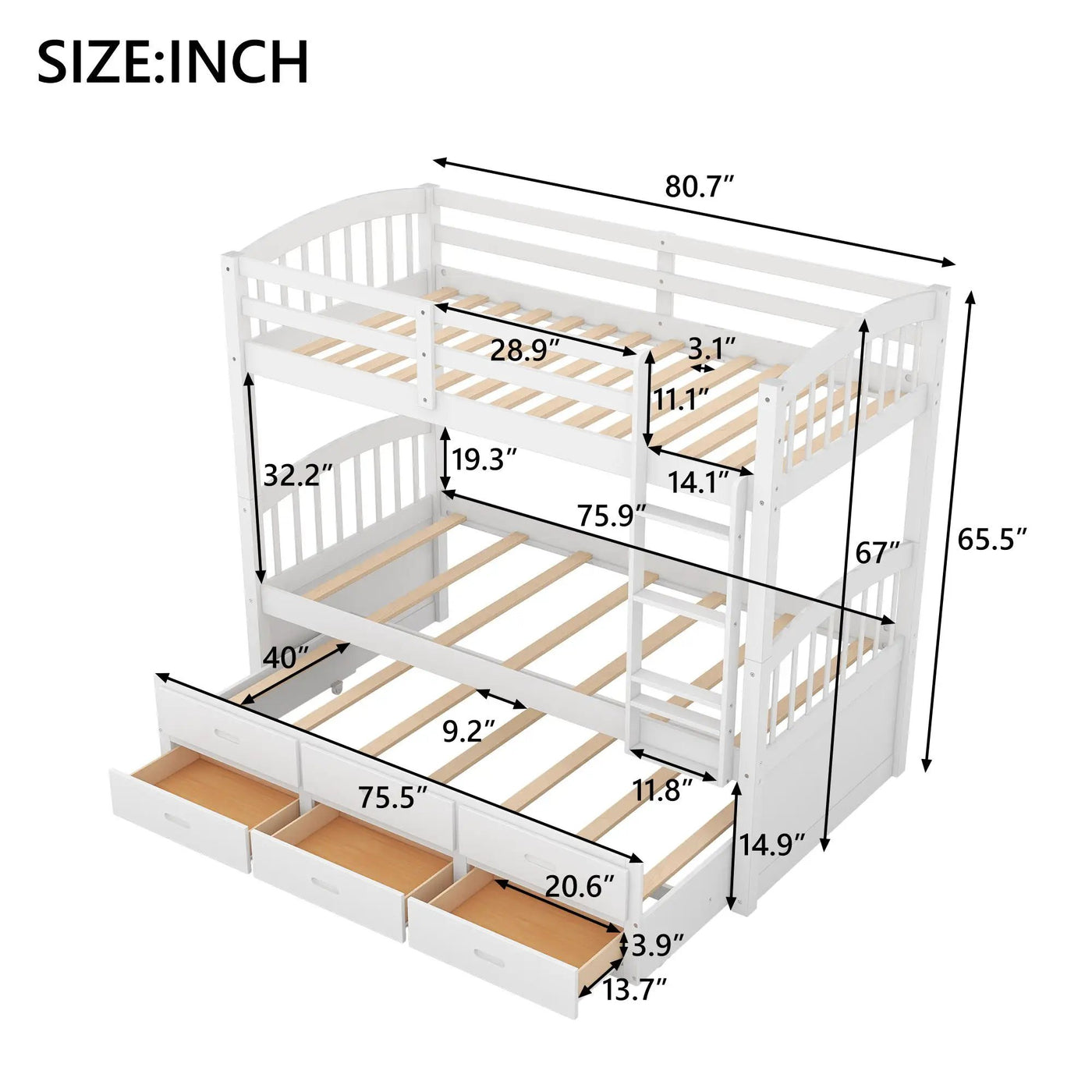 Bunk Bed With Trundle And Drawers, Arched Headboard And Footboard by Unique Piece Furniture
