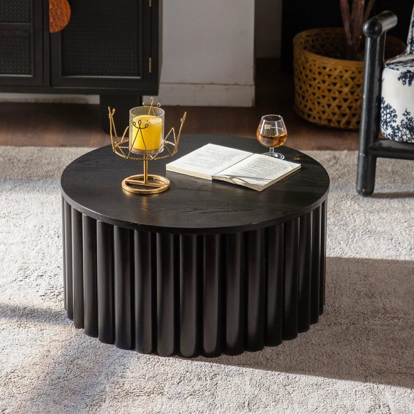 Round Coffee Table With Lift Handcrafted Relief by HouseOfZazla