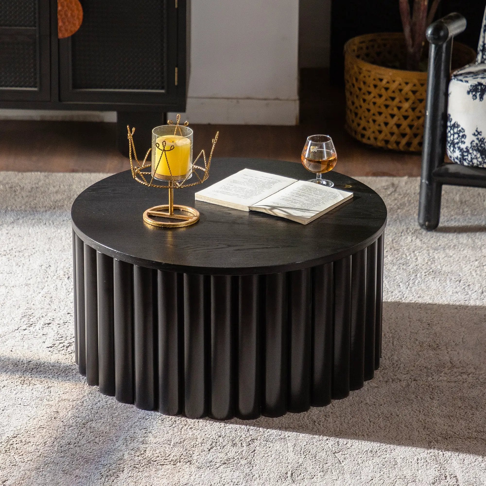 Round Coffee Table With Lift Handcrafted Relief by HouseOfZazla