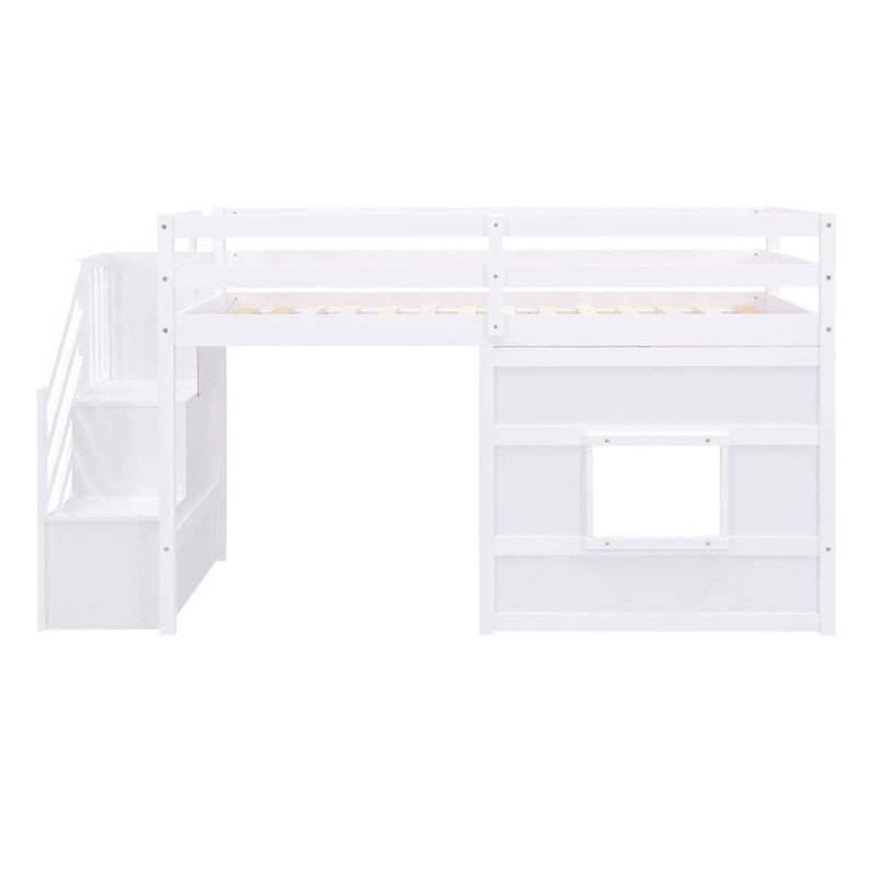 Loft Bed With Storage Staircase, Window & LED Light