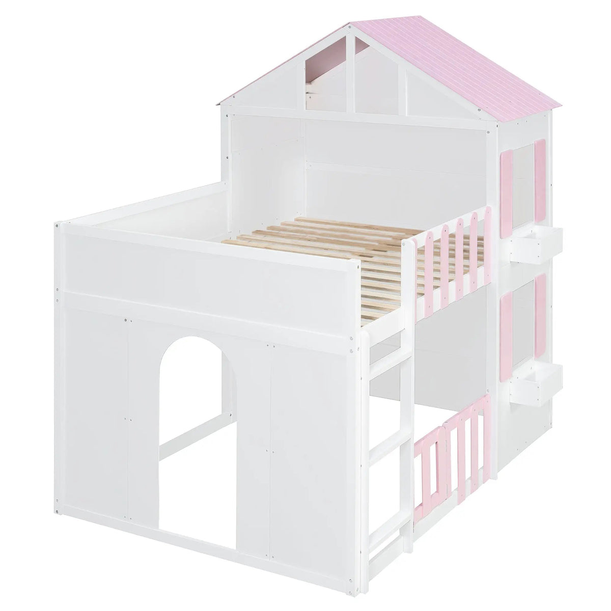 Full over Full House Bunk Bed with Storage - Pink, photo 9 of 10