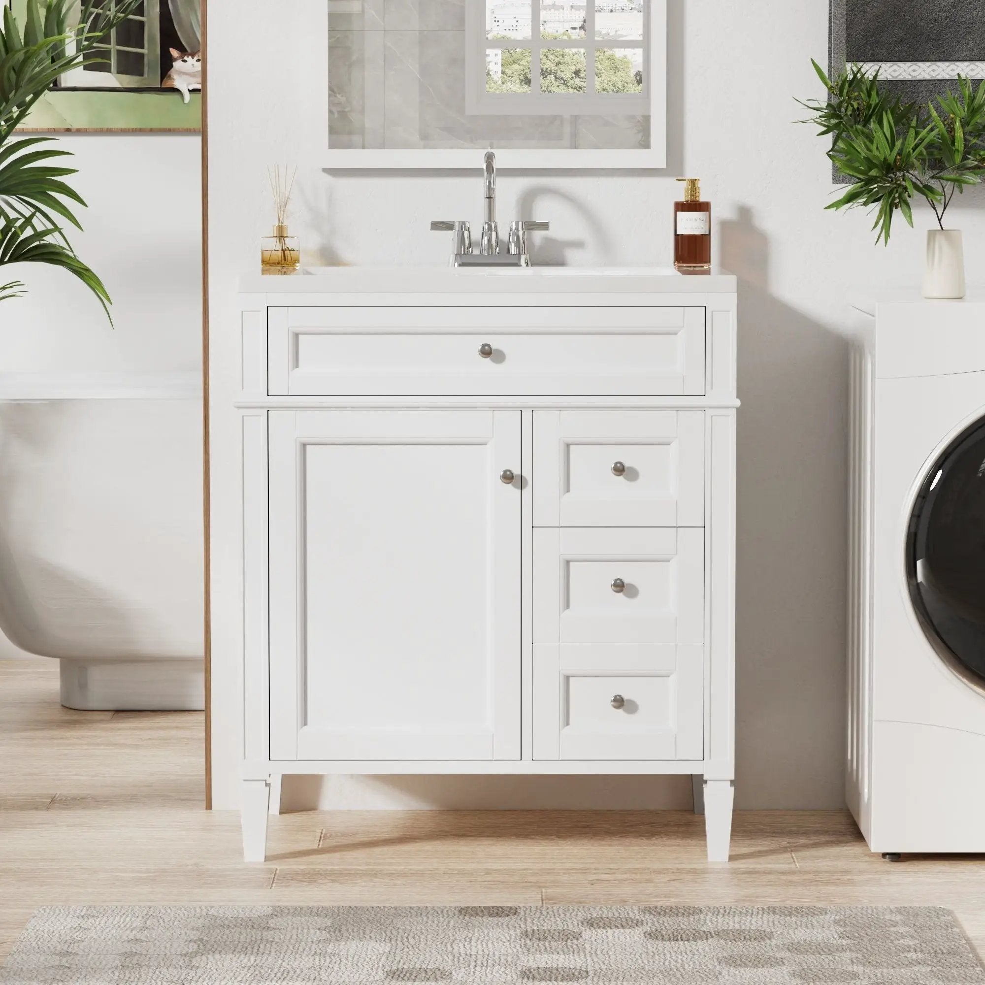 Bathroom Vanity With Top Sink, 2 Drawers & Tip Out Drawer by Unique Piece Furniture