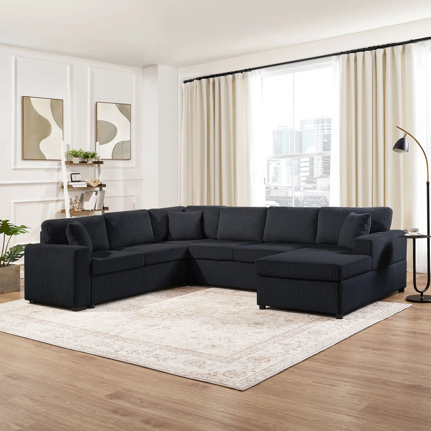 Oversized Sectional U-Shaped Sofa With Chaise Lounge And Three Soft Throw Pillows by HouseOfZazla